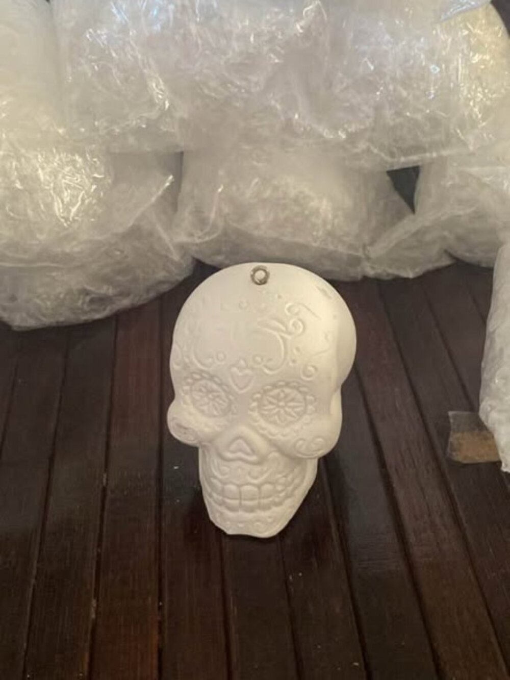 Miniature ceramic sugar skull ornament for painting x10
